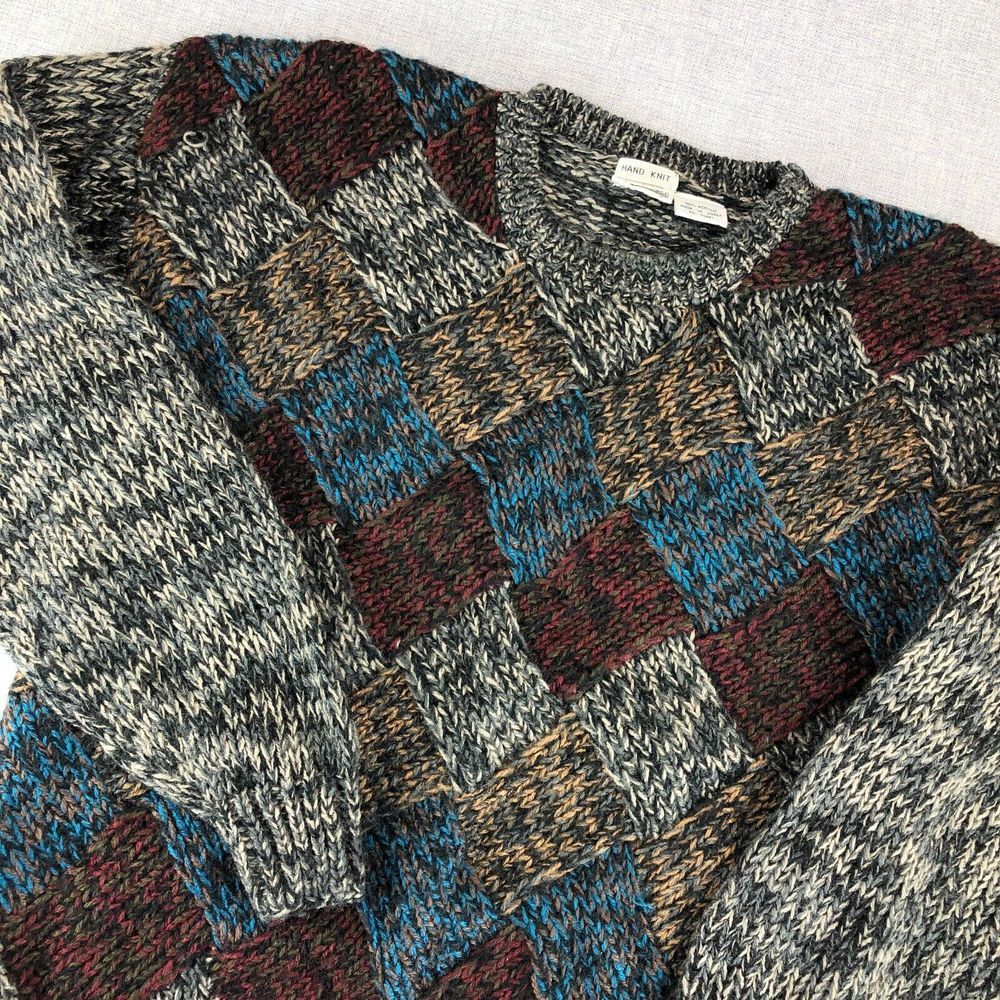 Vintage Bachrach Sweater Cosby Abstract Chunky Oversized Hand Knit Men's‎ XL